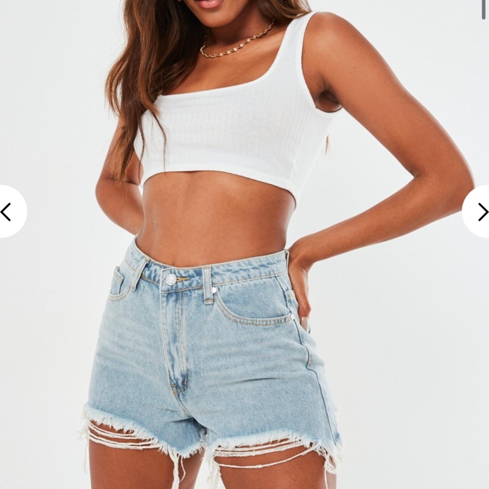 Misguided blue light wash ripped high waist shorts